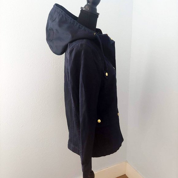 J. Crew Navy Resin-Coated Twill Jacket with Hood - Picture 4 of 15